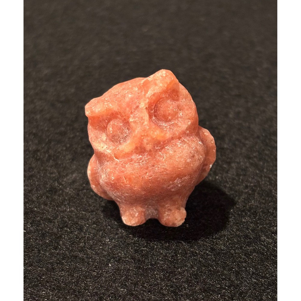 Hand Carved Peach Stone Owl Figurine Miniature Crystal Totem 1 Inch